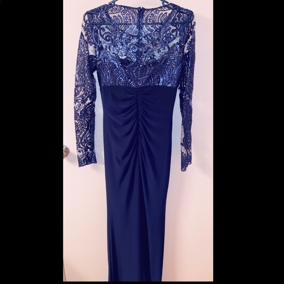 Eliza J navy blue draped long sleeve sequin gown - Picture 7 of 8